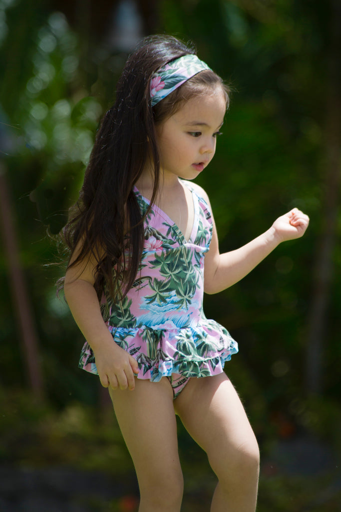 Toddler Girls Ocean Palm Pink Ariel Swimsuit