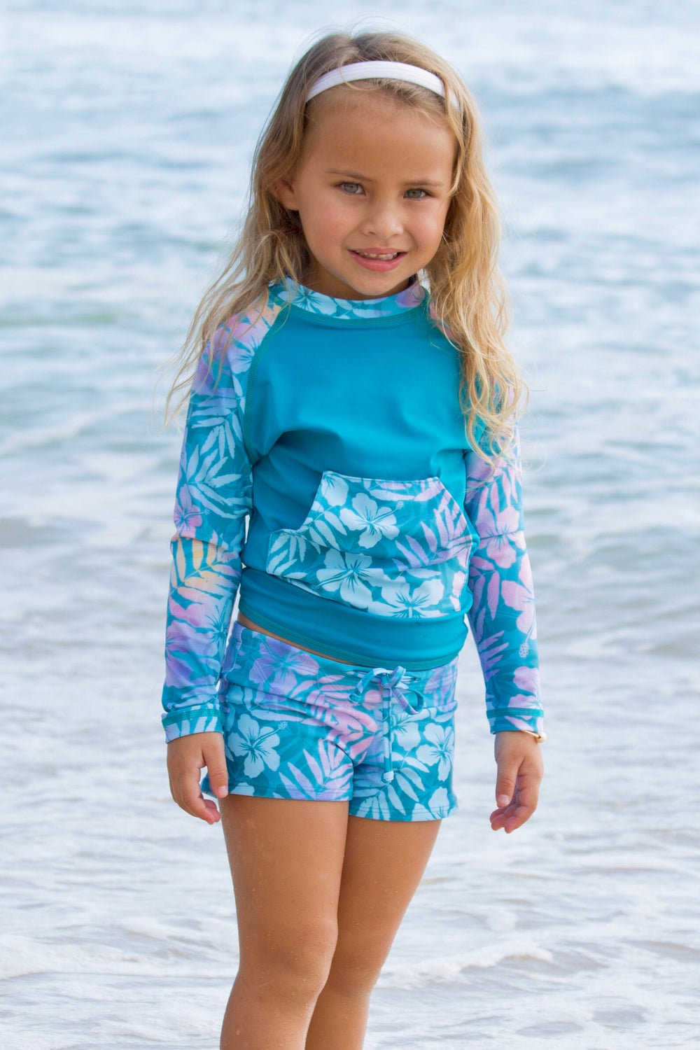 Toddler Girls Blue Hawaii Bubble Rashguard | Coral Reef Beachwear
