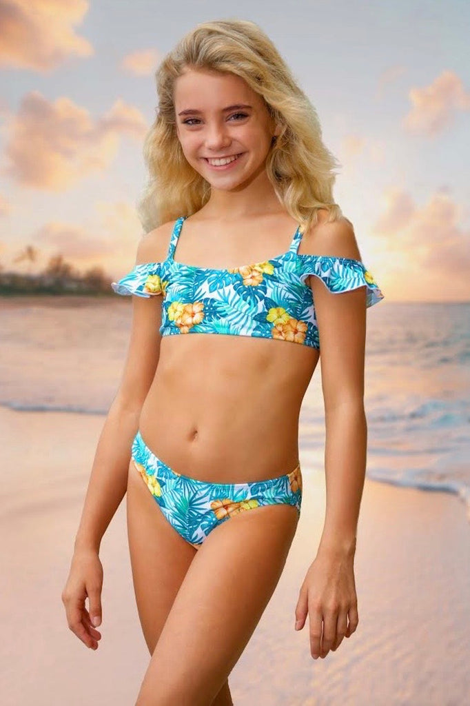 Herrnalise Girls' Coral Reef Beach Sport Wrap Around Tie-Dye Bikini 4-Piece  Swimsuit 